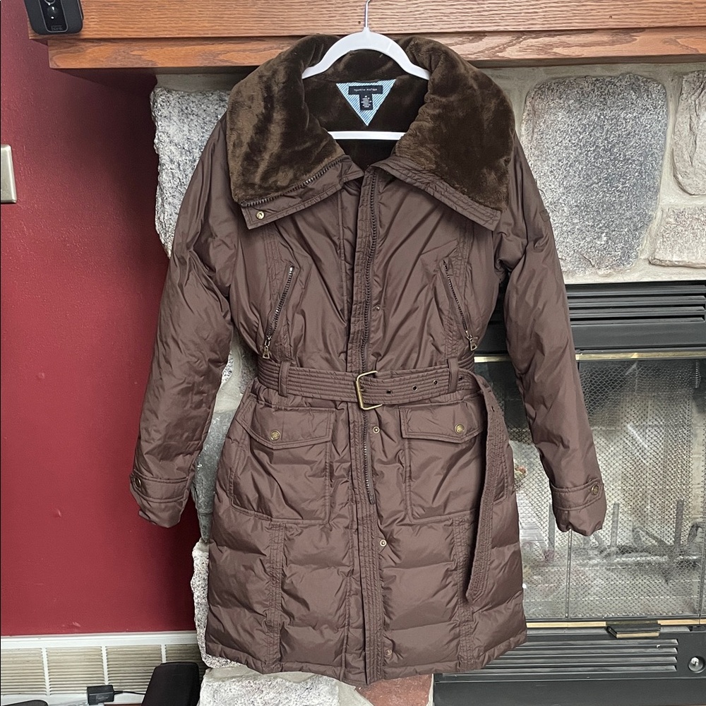 Tommy Hilfiger Brown Puffer Jacket with Fleece Collar